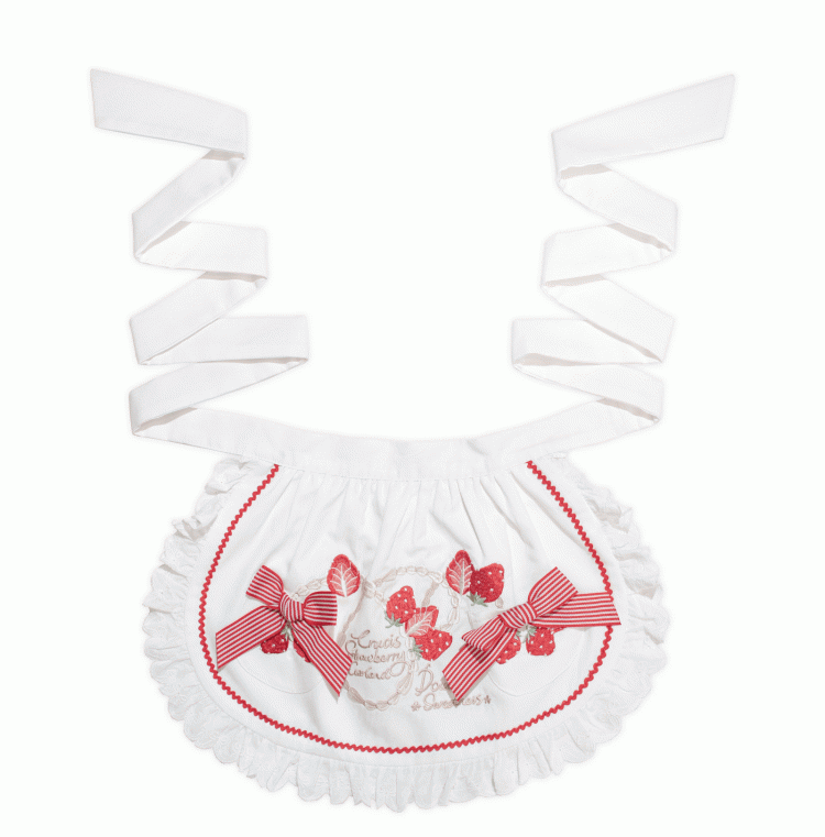 Red Strawberry Embroidery Bowknots Decorated Self-tie Apron