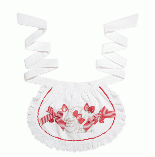 Red Strawberry Embroidery Bowknots Decorated Self-tie Apron