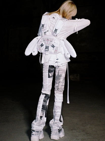 White Angel Mech Bag with Detachable Wings & Convertible Strap