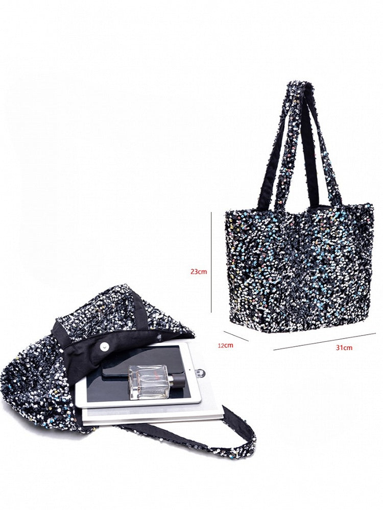 Sparkling White Sequin Tote Bag In Kawaii Style