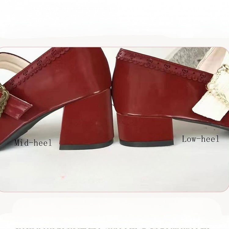 Low-heel/Mid-heel Classic Lolita Apricot PU Shoes with Floral Cut-Outs & Practical Snap Closure