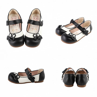 Black Bunny Ear Bowknot Decorated Bear Buckle Flats
