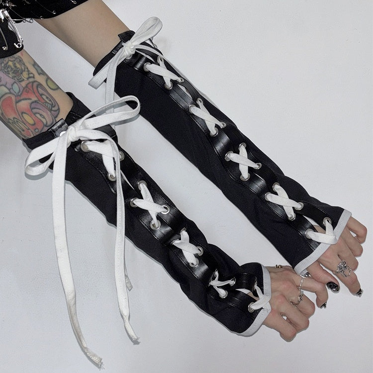 Black&White Y2K Crisscross Self-tie Strap Design Sleeves
