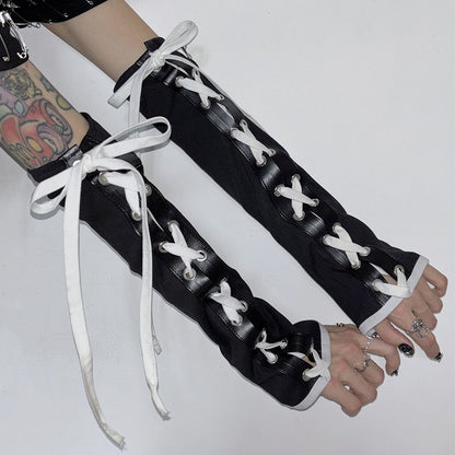 Black&White Y2K Crisscross Self-tie Strap Design Sleeves