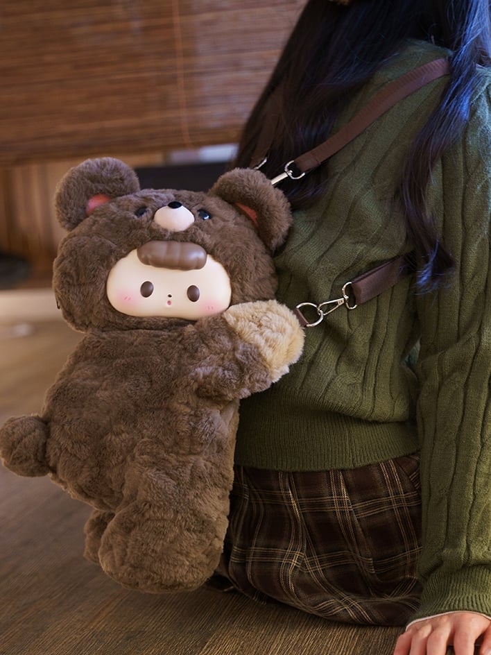 Brown Plush Bear Backpack/Crossbody Bag