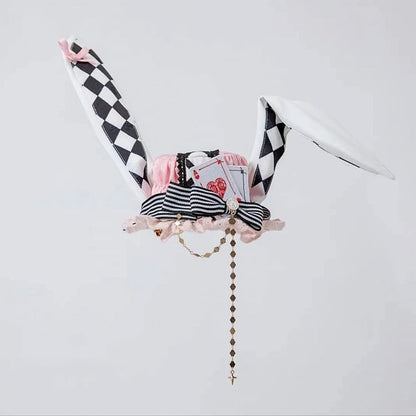 Alice in Wonderland Vibes Pink Bunny and Teapot Print Apron Dress Sweet Lolita OP / Full Set