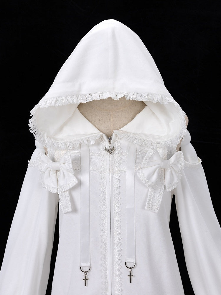 Gothic Charm Jirai Kei Hoodie with Lace and Cross Details