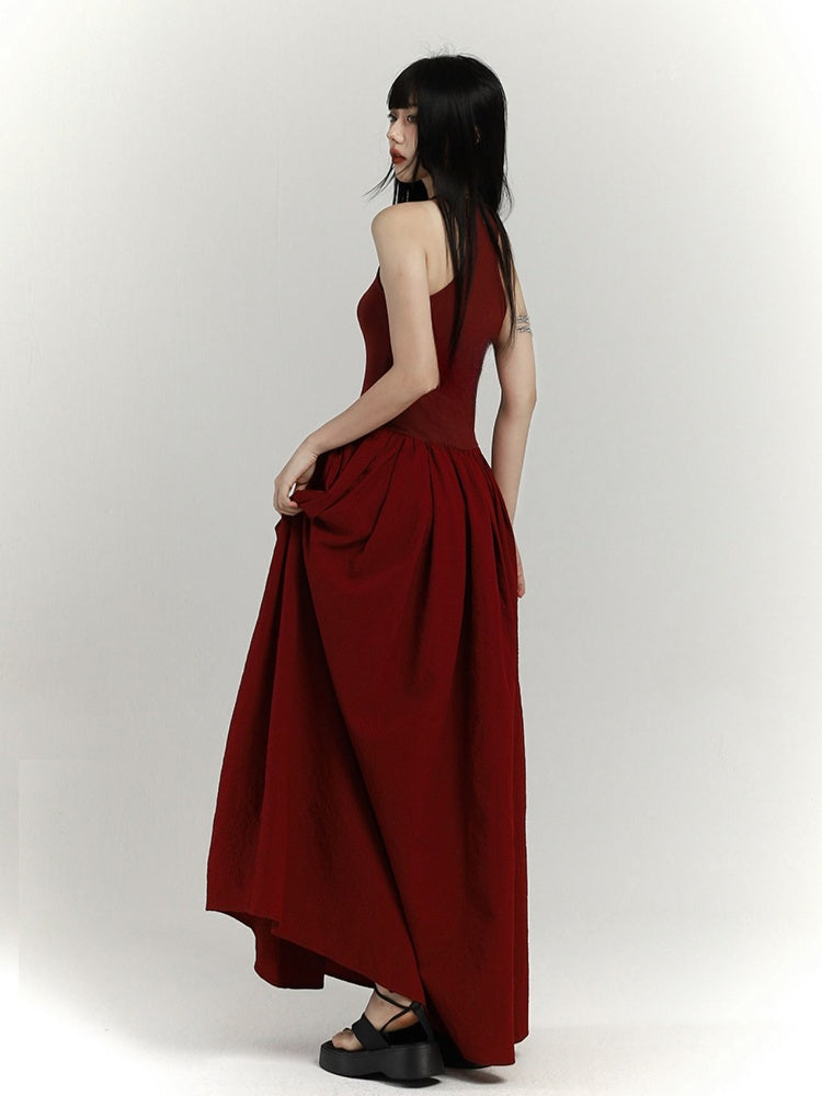 Gothic Wine Red High Waist Cross Print Sleeveless Dress