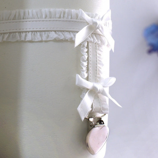 Black/White Y2K Bowknot Details Ruffled Garter