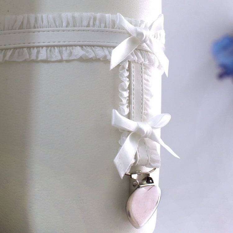 Black/White Y2K Bowknot Details Ruffled Garter