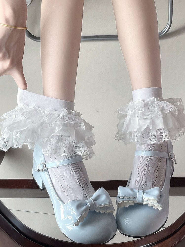 Sweet Lolita White Three-Layered Lace Trim Socks