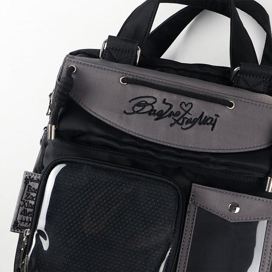 Black & Dark Gray Letters Embroidery Ita Bag