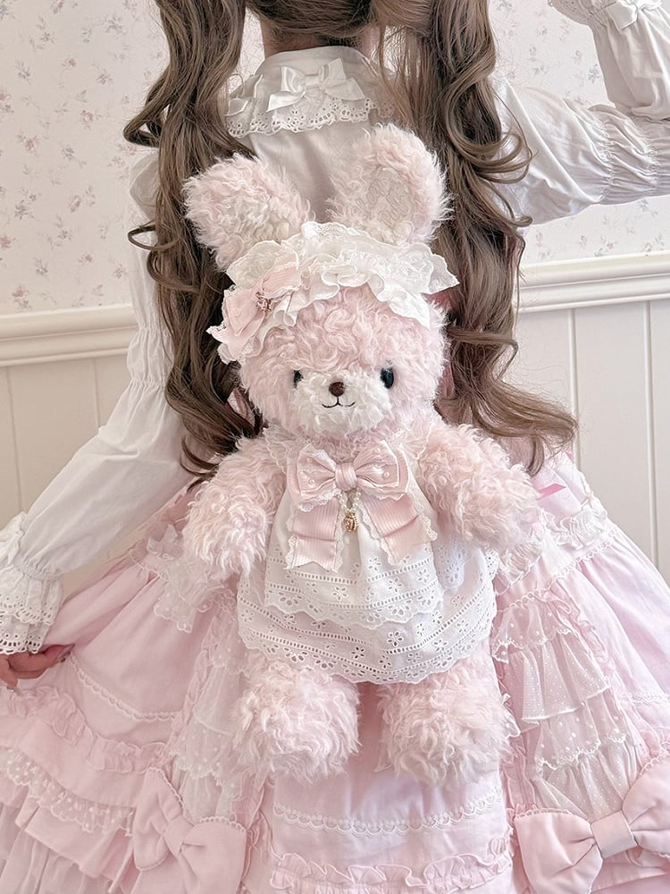 Pink Sweet Lolita Plush Bunny Bag - 3-Way Carry with Detachable Bow & Dress for Bunny