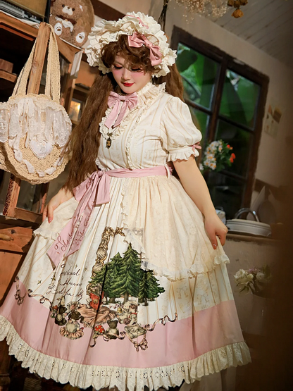 Plus Sizes Available Creamy Short Sleeves Lolita Cotton Dress Sweet Lolita One Piece