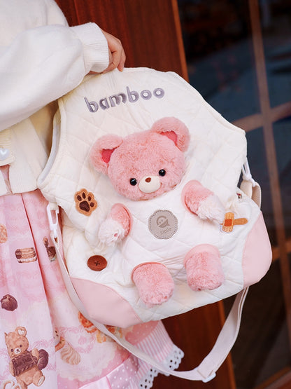 White&Pink Cut-out Design Crossbody Bag With 3 Options Detachable Plushie