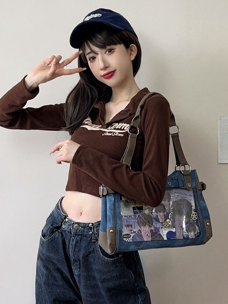 Denim Blue Motorcycle Ita Shoulder Bag