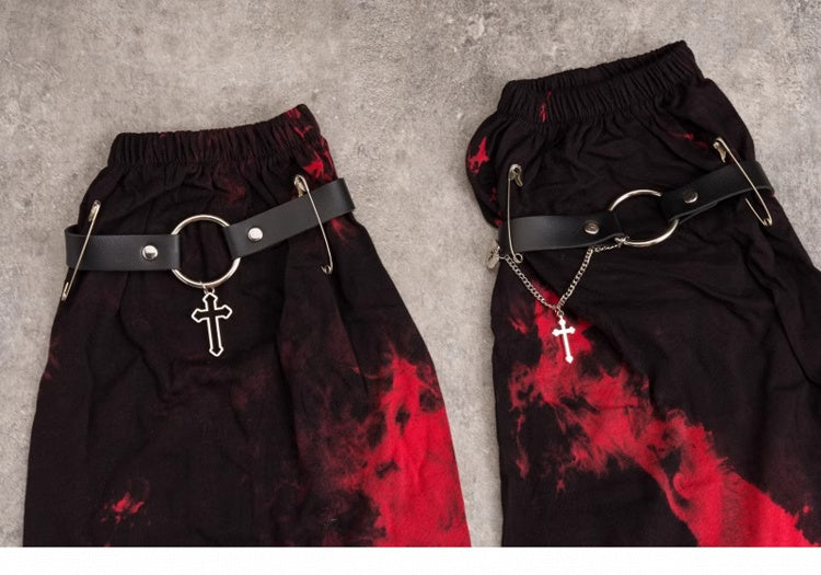 Gothic Black and Red Tie-dyed Asymmetrical Leg Warmers