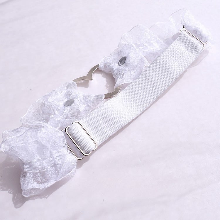 Gothic Punk Studs Black/White Lace Trim Garter