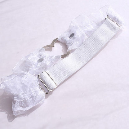 Gothic Punk Studs Black/White Lace Trim Garter