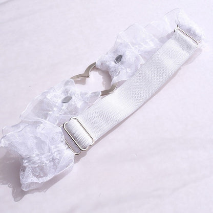 Gothic Punk Studs Black/White Lace Trim Garter