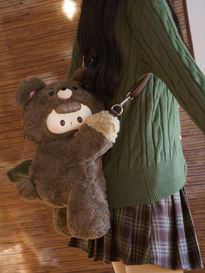 Brown Plush Bear Backpack/Crossbody Bag