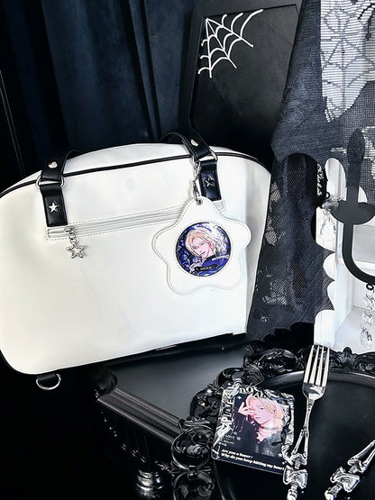 White & Black Contrast Trim Bread-shaped Ita Shoulder Bag