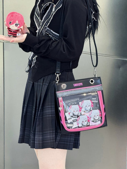 Black & Dark Pink Sweetheart Charm Zipper Ita Shoulder Bag