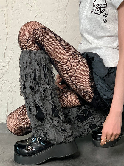 Gray Wasteland Punk Cut-out Design Leg Warmers