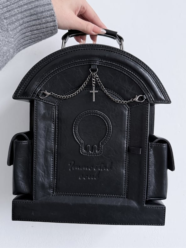 Gothic Black Skull Gravestone-Shaped Backpack