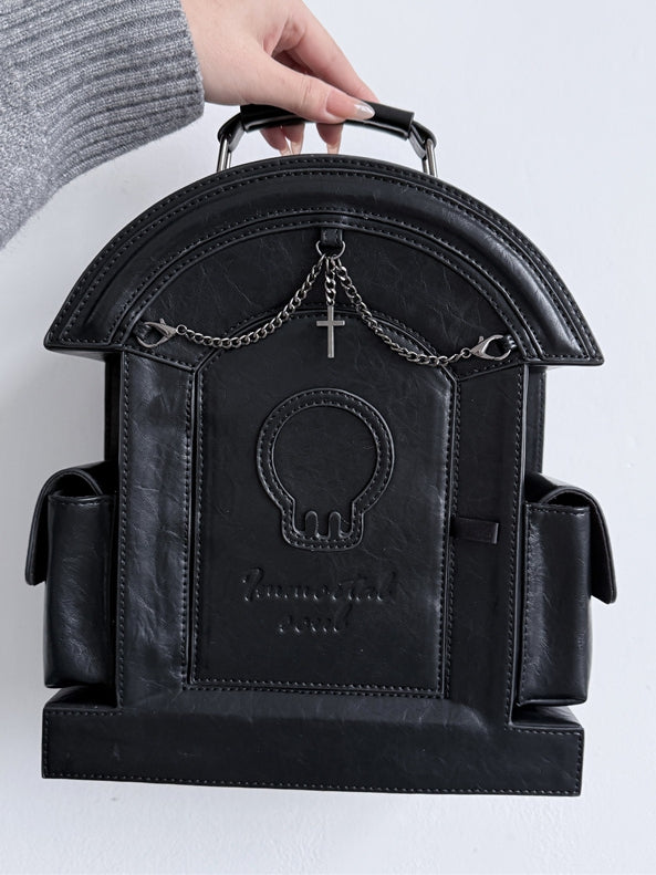 Gothic Black Skull Gravestone-Shaped Backpack