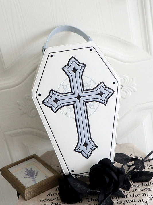 White&Blue Cross Decorated Coffin-Shaped 1/6 Scale BJD Doll Bag with Two Straps