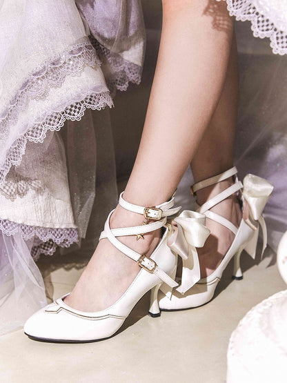 Star Dream White High Heels Bow at Back