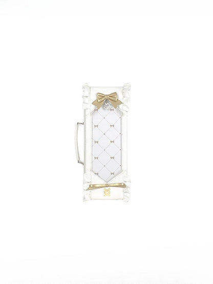 White&Gold Bowknot Details Diamond Pattern 1/6 Scale BJD Doll Bag with Two Straps