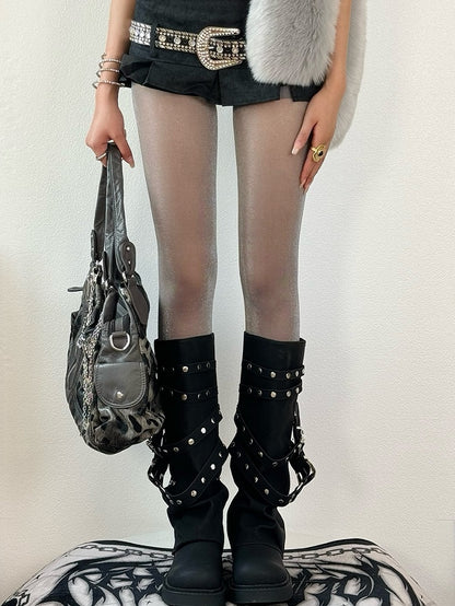 Black/Brown/Gray/Red Semi-sheer Tights