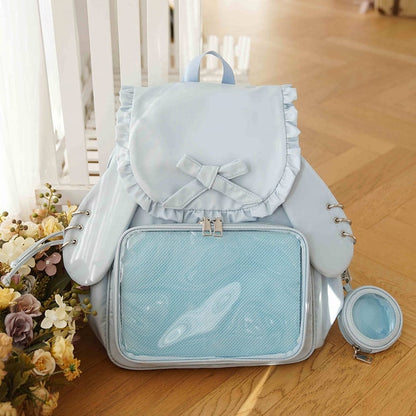Blue Detachable Bunny Ears Design Fold-over Flap Ita Backpack