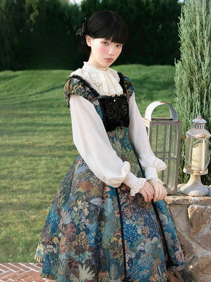 Beige Ruffle Neckline Lolita Blouse with Lace Cuffs