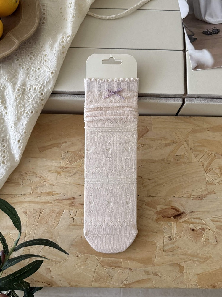 Black/White/Blue/Pink/Yellow/Grey Calf Socks With Bowknot Details