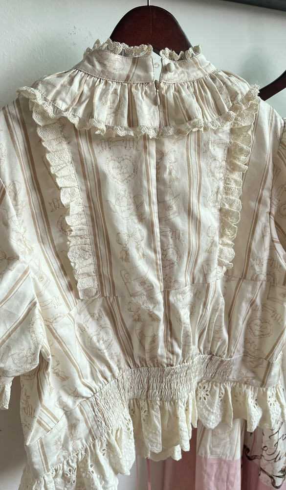 Plus Sizes Available Creamy Short Sleeves Blouse + Little Grils and Toys Print Skirt Set