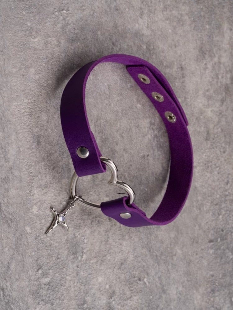 Purple Gothic Cross Pendant Heart Choker