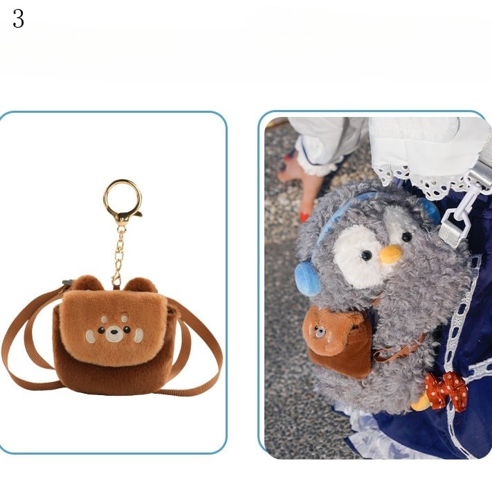 Light Gray Cute Penguin Plush Backpack/Crossbody Bag + 4 Options Keychain Middle/Large Size