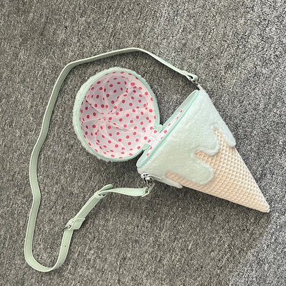 Yume Kawaii Mint Green Ice Cream-shaped Plush Crossbody Bag