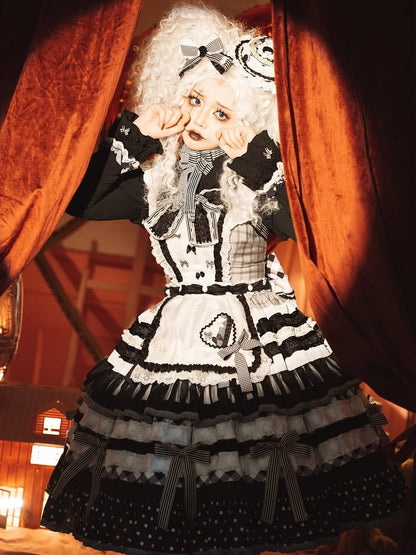 Black and White Oreo Cake Bow Accents Tiered Skirt Sweet Lolita JSK Full Set