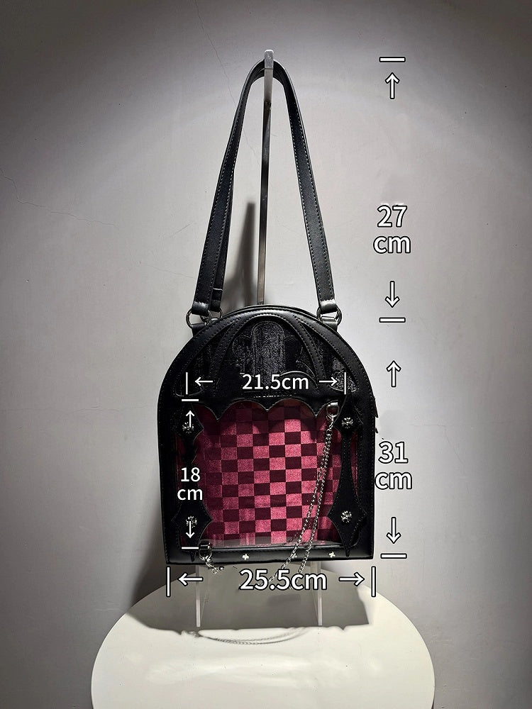 2 Ways Gothic Cage Shape Small Capacity Black & Red Ita Crossbody Bag - Dark Aesthetic