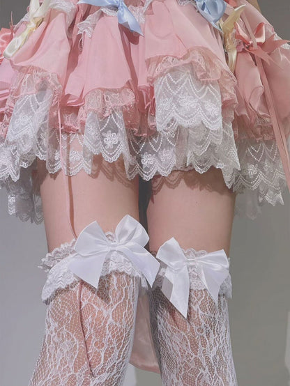 White Bow Lace Trim Sweet Lolita Over Knee Stockings
