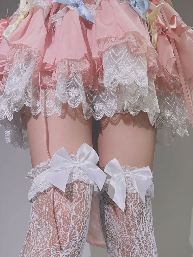 White Bow Lace Trim Sweet Lolita Over Knee Stockings