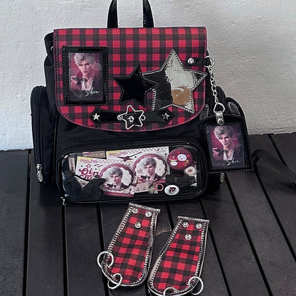Black And Red Detachable Bunny Ear Ita Backpack With Card Holder Charm