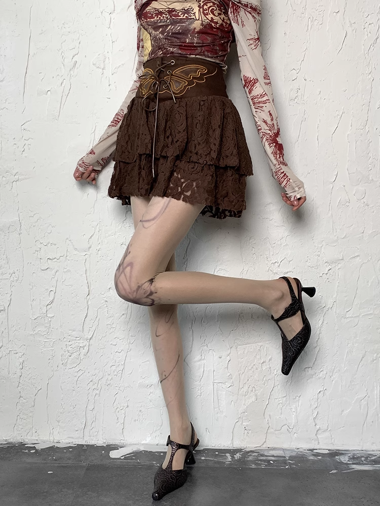 Y2K Nude Wasteland Punk Bowknot Print Tattoo Tights