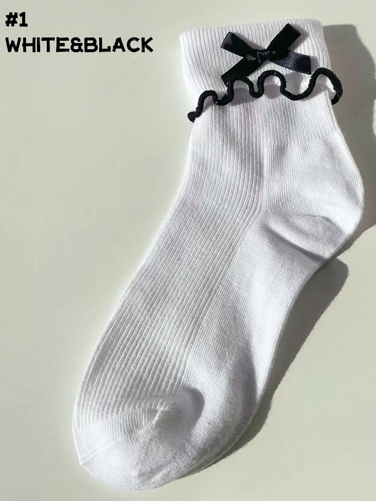 8 Options Ruffled Contrast Trim Lolita Ankle Socks