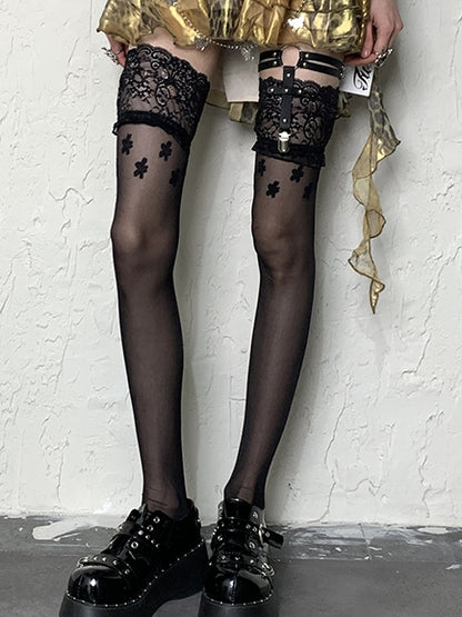 Black Floral Pattern Lace Overknee Stockings