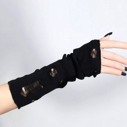 Black/White Cyberpunk Cut-out Design Knitted Gloves